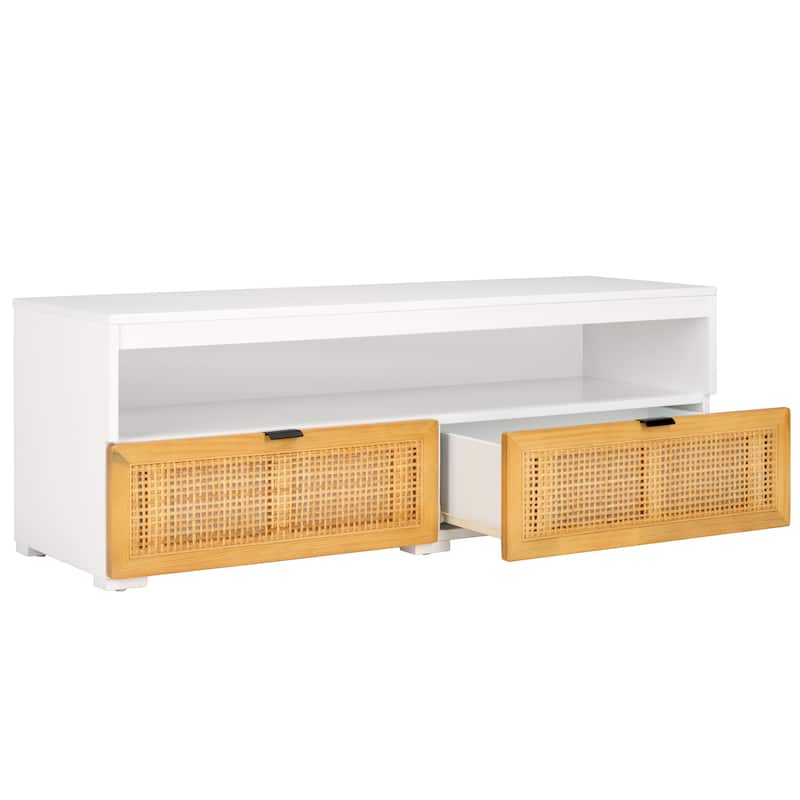 SAFAVIEH Theon 2-Drawer 1-Shelf Entertainment Media Stand (Fits up to 55" Flatscreen TV) - 47.5 in. x 15.5 in. x 17 in.
