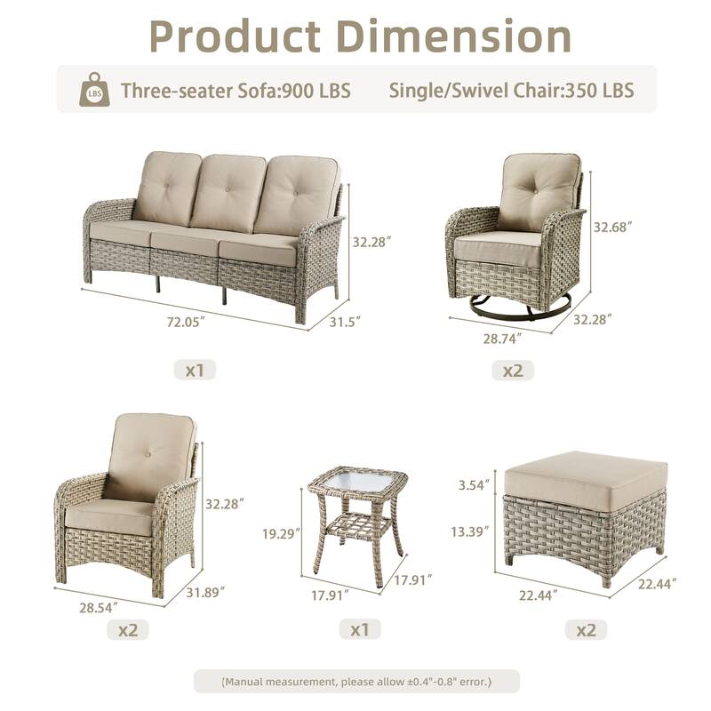 OVIOS 8-piece Patio Wicker Conversation Furniture Set With ottomans