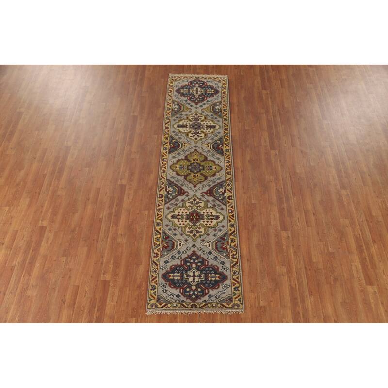 Traditional Grey Kazak Runner Rug Hand-Knotted Wool Carpet - 2'6" x 9'10"