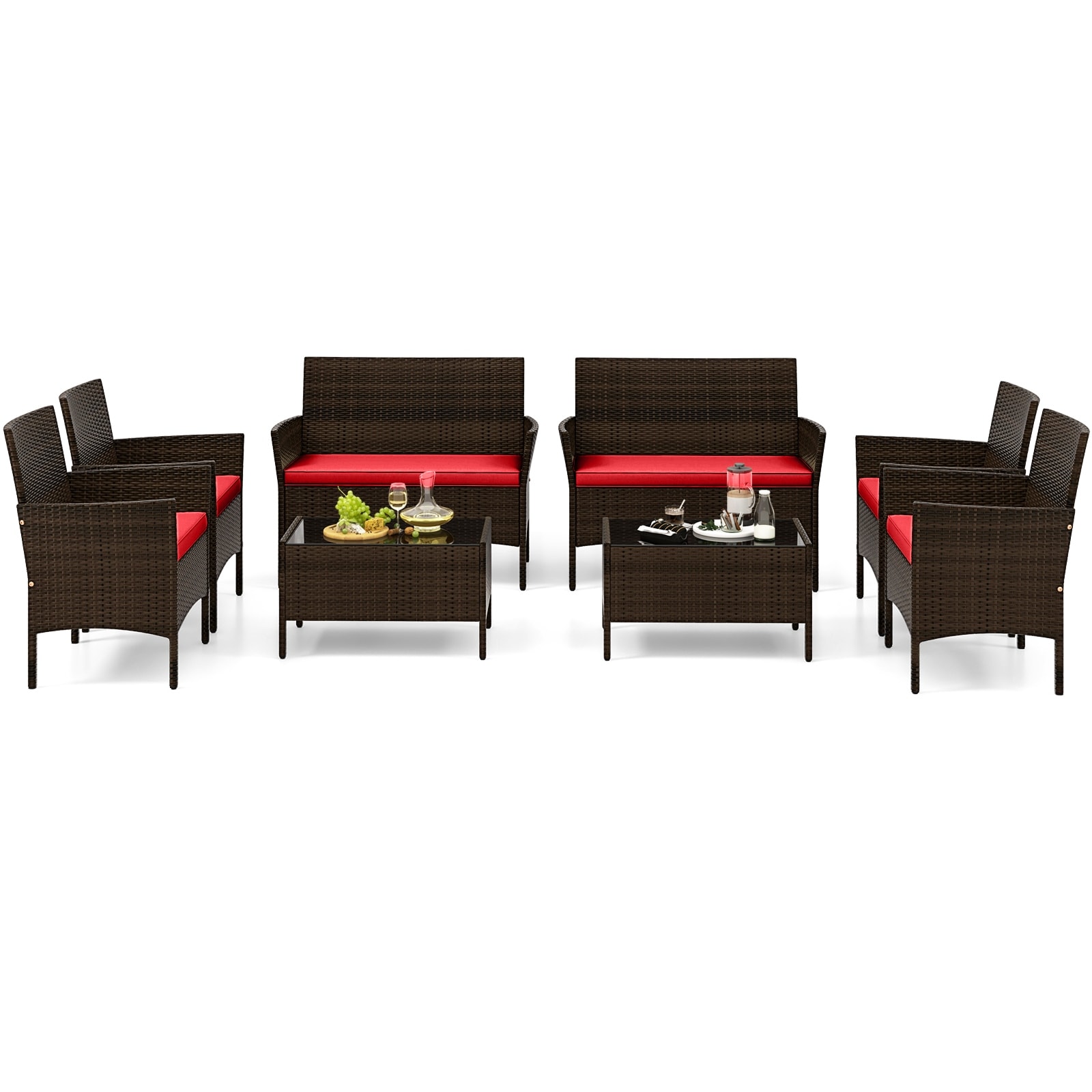 Gymax 8 Piece Patio Rattan Conversation Set Wicker Furniture Set w/