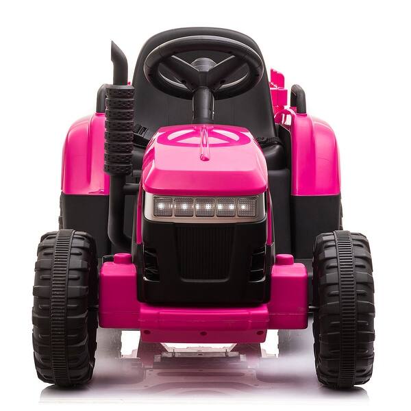 slide 2 of 18, 12V Kids Ride On Tractor with Trailer, Battery Powered Electric Car w/ Music, USB, Music,LED Lights, Vehicle Toy for 3 to 6 Ages Rosy