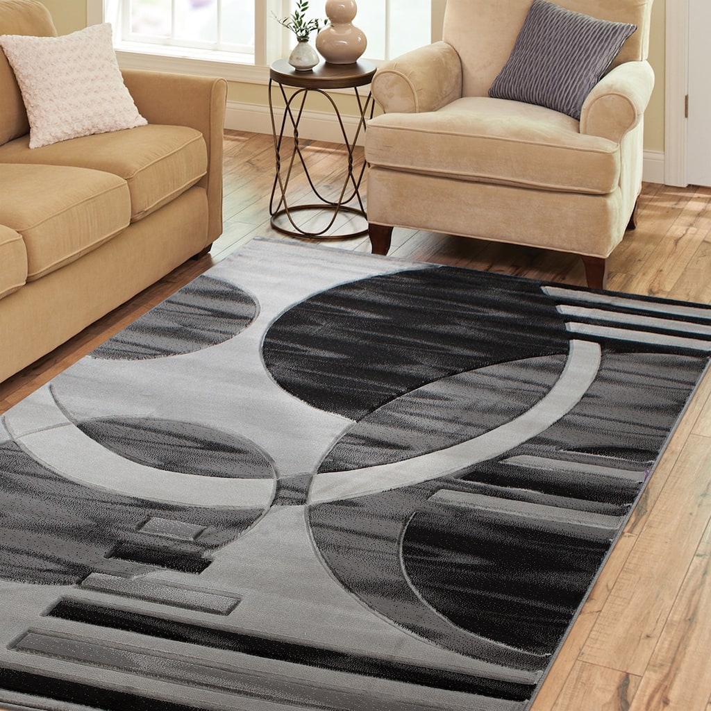 Orelsi Grey/Black Polyester Area Rug