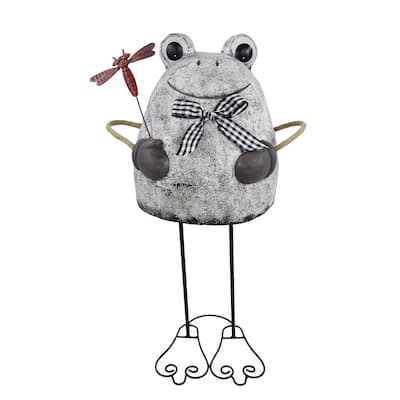 Stone Finish Frog with Metal Dragonfly Statuary