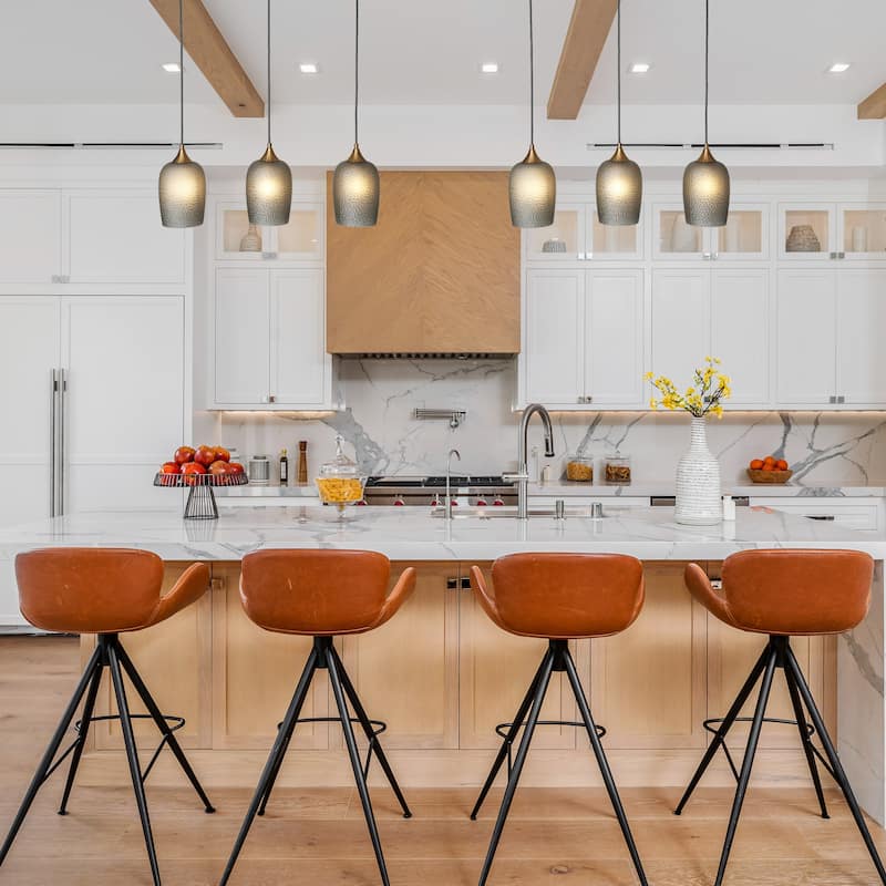 Modern Farmhouse 3-Light Island Chandelier with Gray Glass Shades for Kitchen Island Dining Room - W28" x H70.3" Max