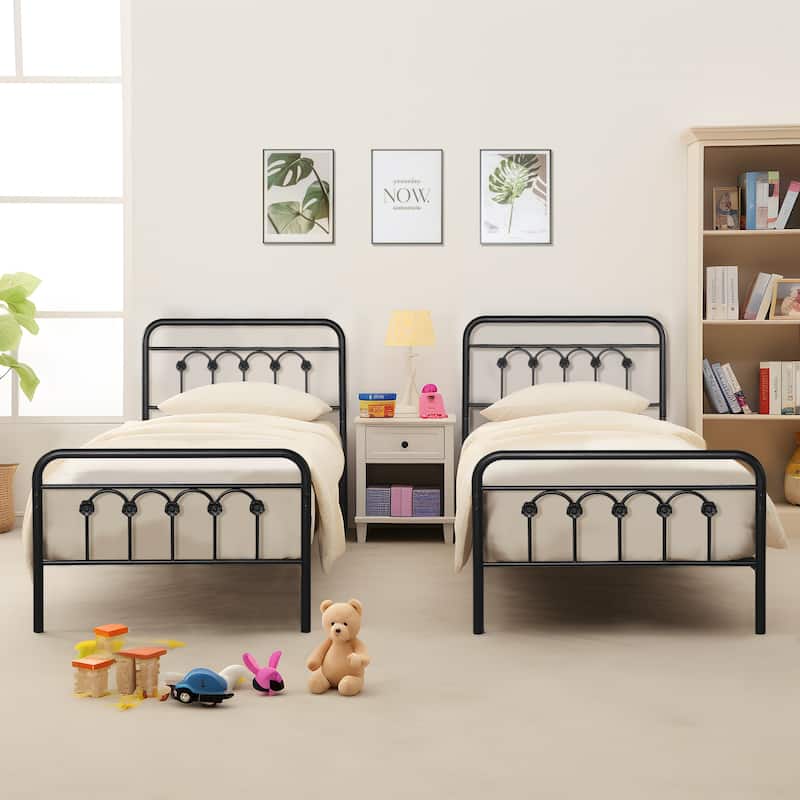 VECELO Industrial Metal Platform Bed Frame with Headboard Twin/Full/Queen/King Size Bed