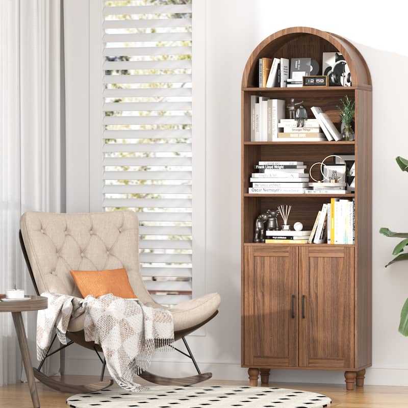 Meyreso 71" Tall Arch Bookcase with Storage,6 Tier Book Shelf Organizer Arched Cabinet
