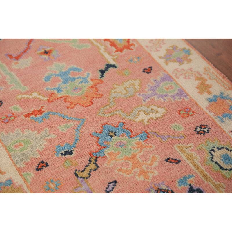 Pink Oushak Indian Runner Rug Handmade Wool Carpet - 2'7"x 7'9"