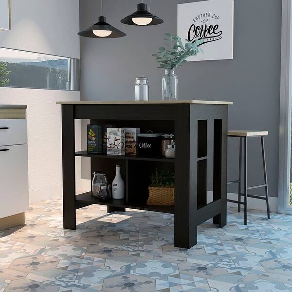 slide 8 of 12, Carson Carrington Vannasberget Kitchen Island Espresso/Natural
