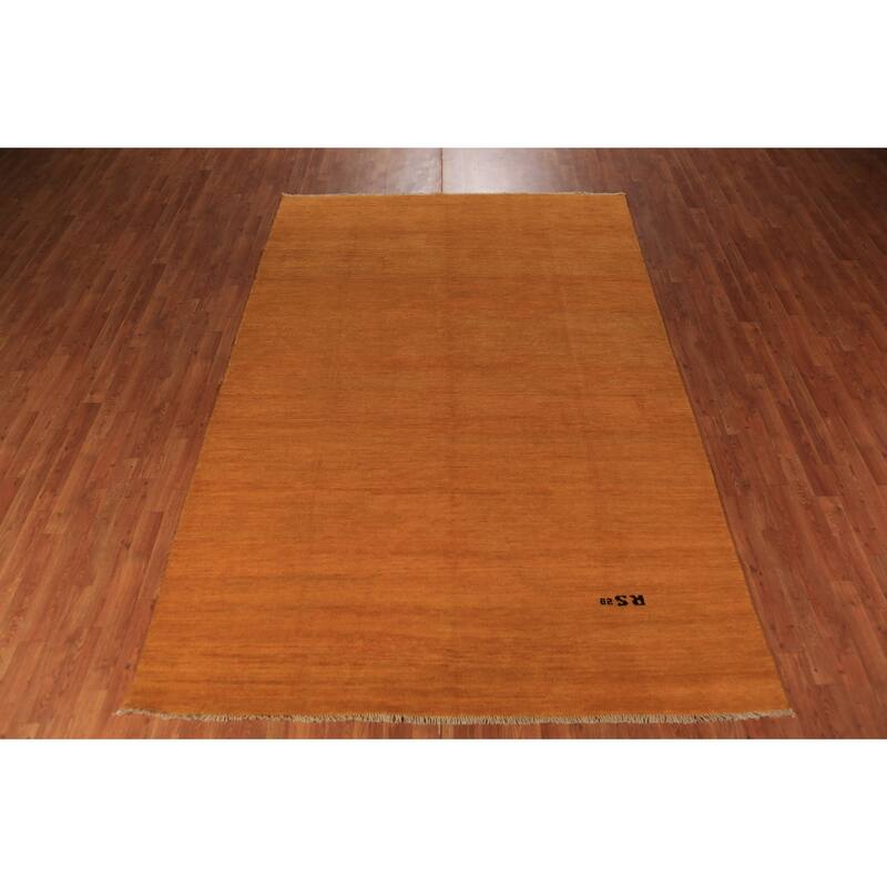 Orange Gabbeh Oriental Area Rug Hand-Knotted Wool Carpet - 6'5" x 9'7"