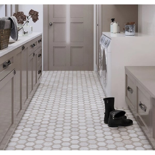 Apollo Tile 5 Pack White and Beige 11.7-in. x 13.5-in Hexagon Polished ...