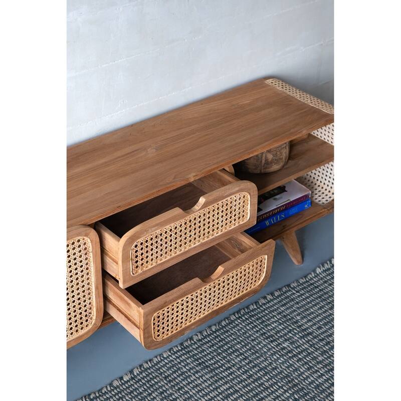 Characteristic TV Stand Console Cabinet Sideboard with Rattan Doors, Storage Cabinet Accent Cabinet