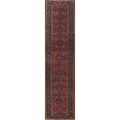 Hand Knotted Oriental 100% Wool Carpet Traditional Geometric Red Heriz (serapi) Runner Rug - 18' 1'' X 3' 7''