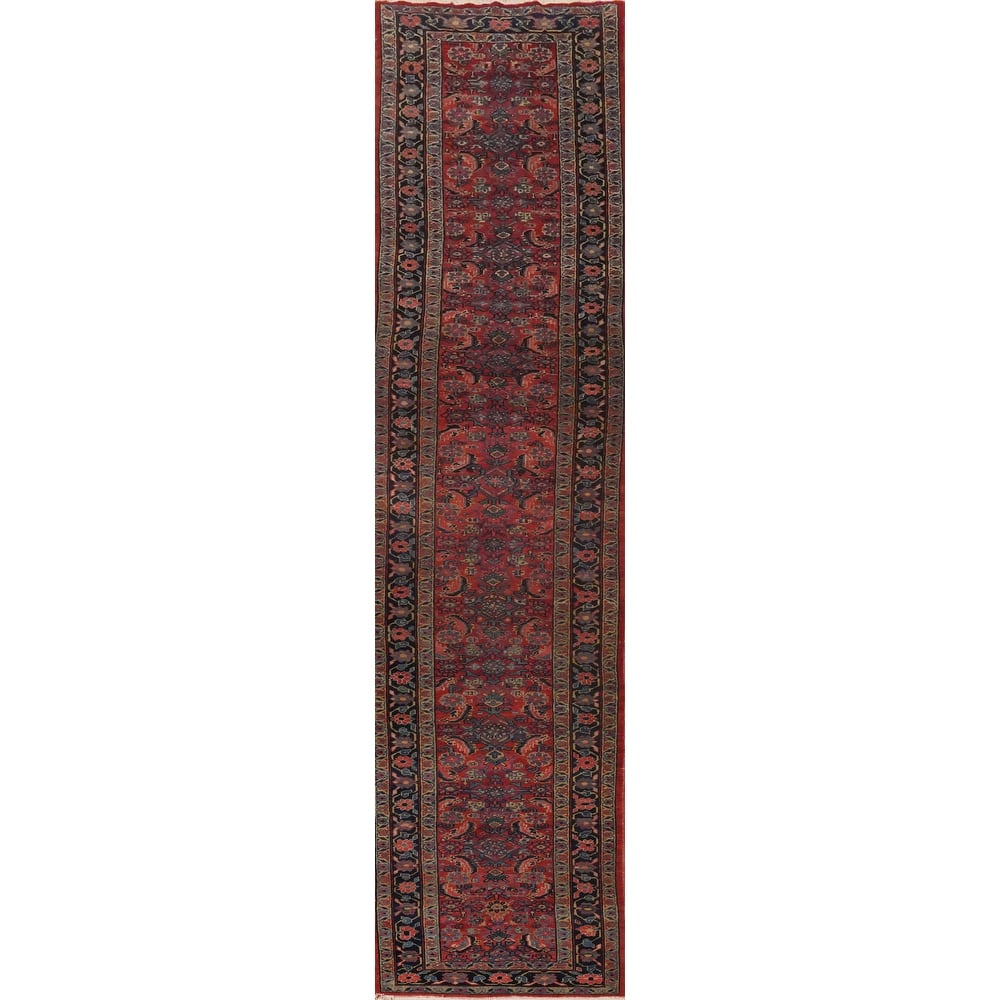 Hand Knotted Oriental 100% Wool Carpet Traditional Geometric Red Heriz (serapi) Runner Rug - 18' 1'' X 3' 7''