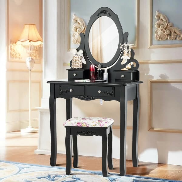 Shop Gymax Vanity Makeup Dressing Table Stool Set W Mirror 4