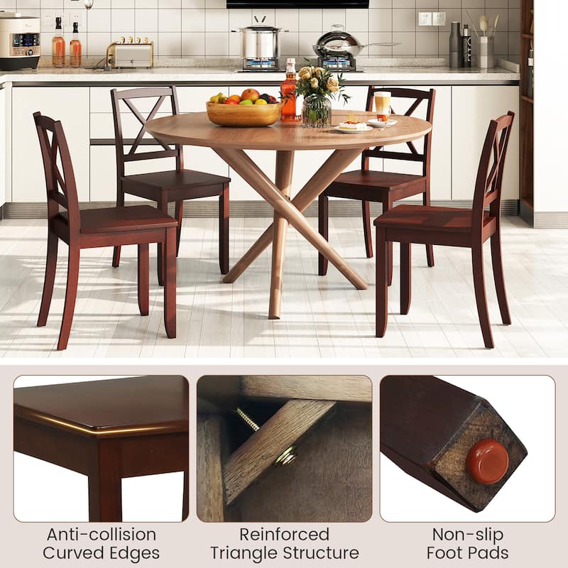 Gymax Dining Chair Set of 4 Kitchen Side Chairs w/ Rubber Wood Legs &