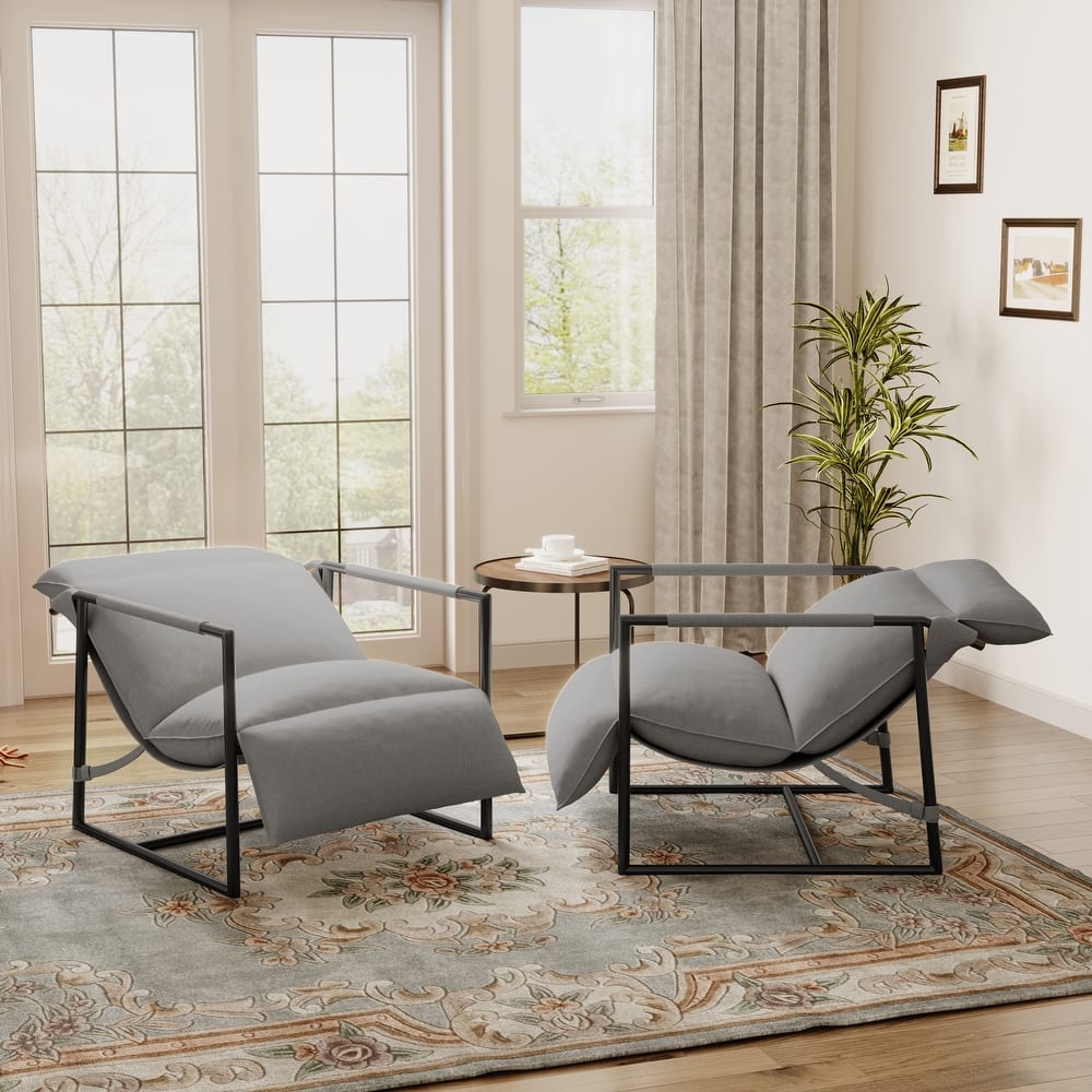 Metal Sling Accent Chairs Armchair with Adjustable Headrest Set of 2