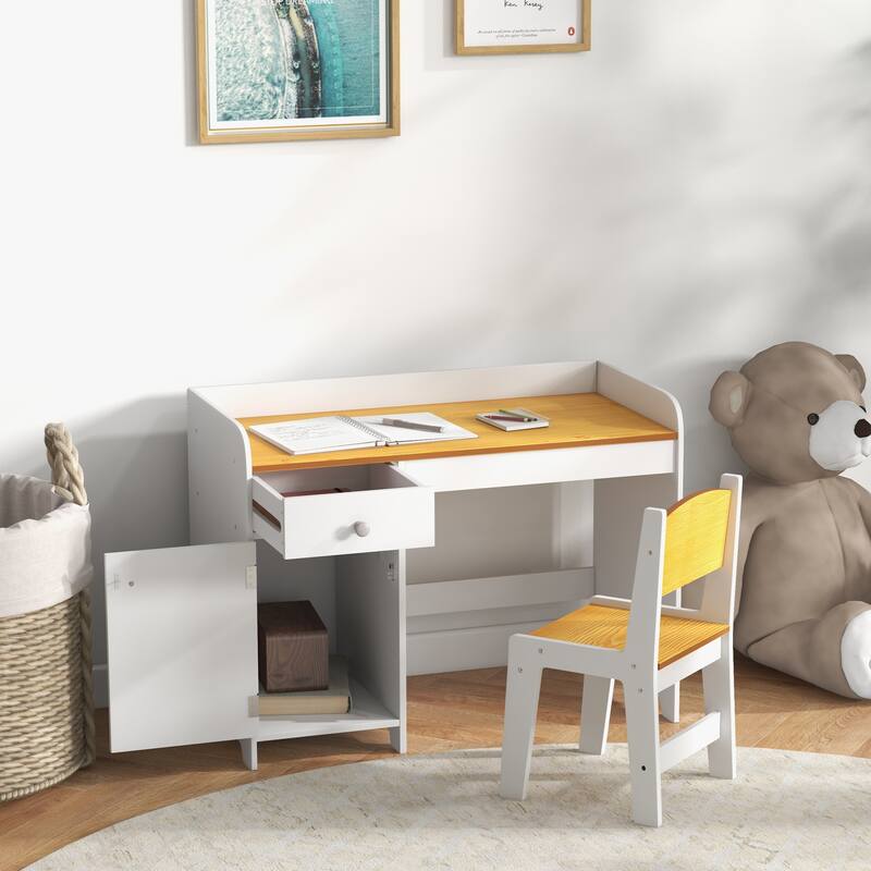 Children's Study Desk and Chair Set with Drawer for Homework, Snack Time, and Creative Activities