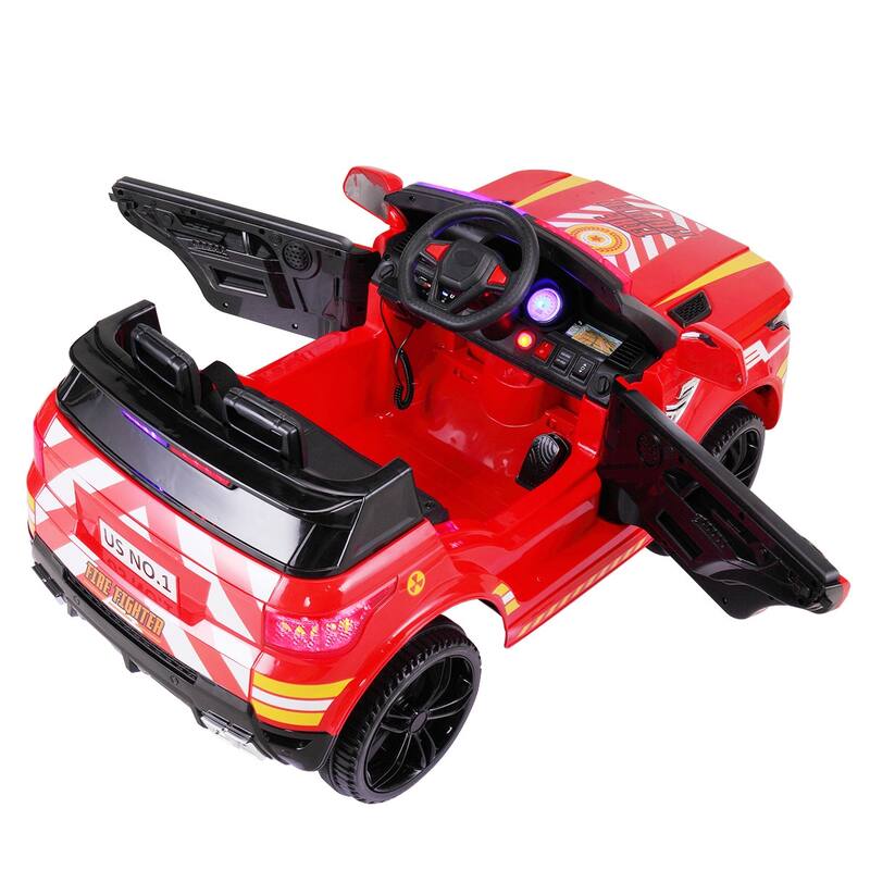 12V Kids Ride-On Police Car with Sirens, Flashing Lights, Remote Control, and Music, Electric Truck for 3-8 Years - Red