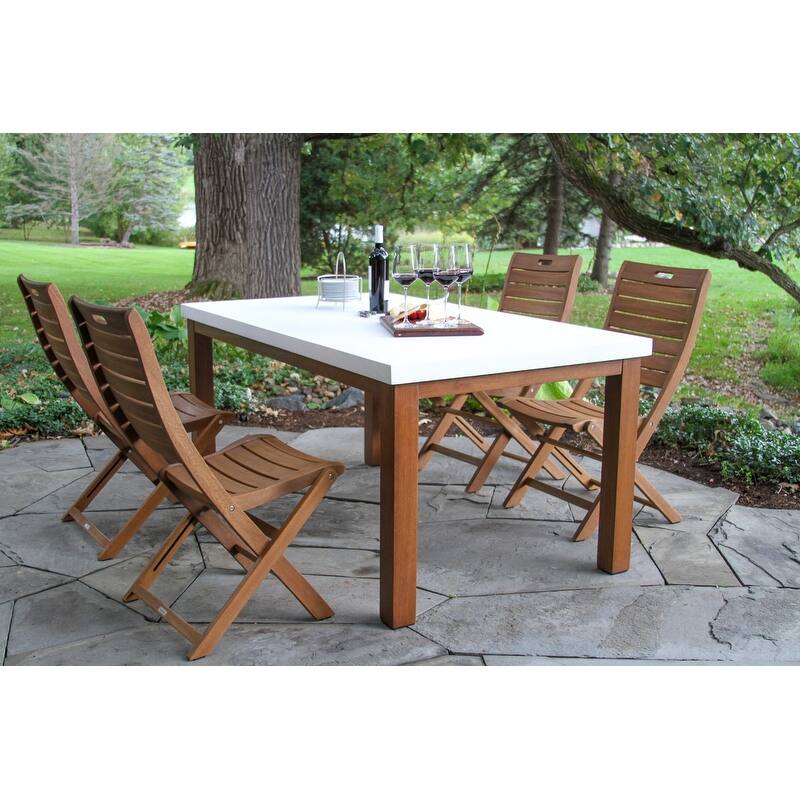 Nadine 5 pc. Ivory Composite Dining Set with Folding Chairs