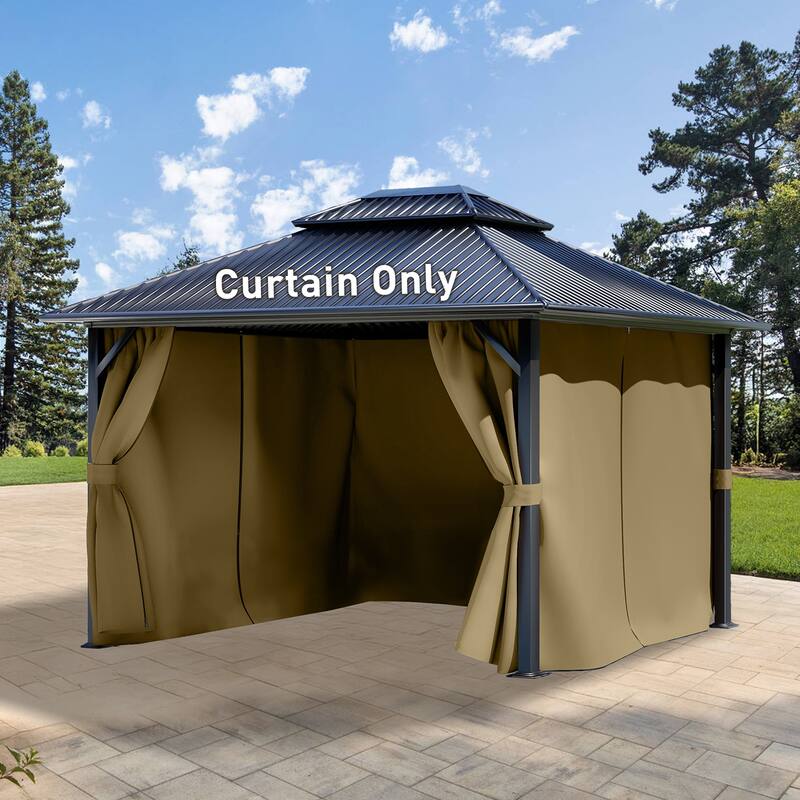 Aoodor 12x16 ft Outdoor Gazebo Curtains, 4 Panels Waterproof Privacy Sidewall Replacement with Zipper