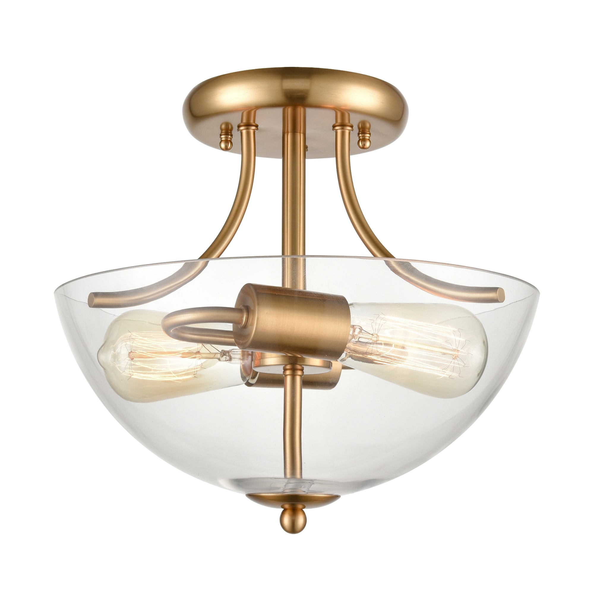 2-Light Semi Flush Mount Ceiling Light Fixture - 15" - Satin Gold Finish