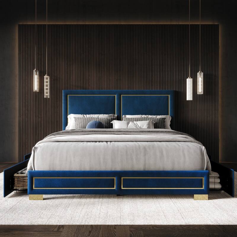 Jasper Upholstered Storage Platform Bed - Blue - Full