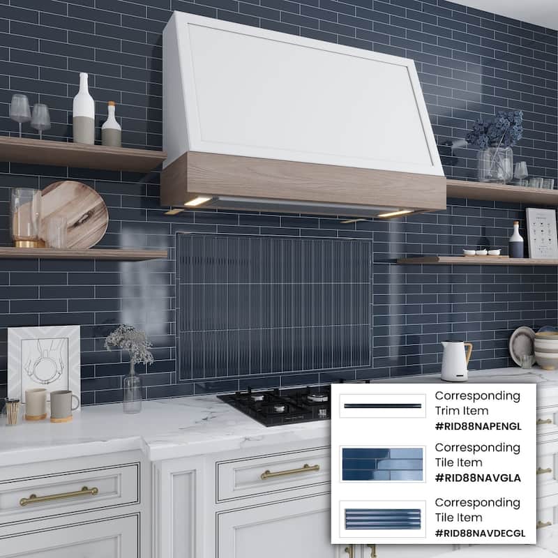 Apollo tile 2" x 8" Arte Glossy Blue Ceramic Tile (5.38 sq ft/case) - 50 Pack