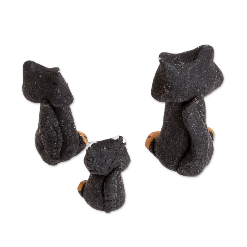 Novica Handmade Black Cat Family Ceramic Figurines (Set Of 3)