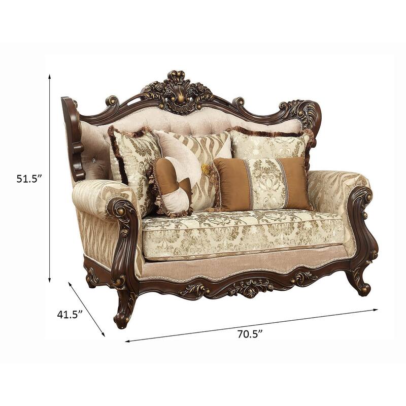 Terry Beige and Walnut Loveseat with Tight Back