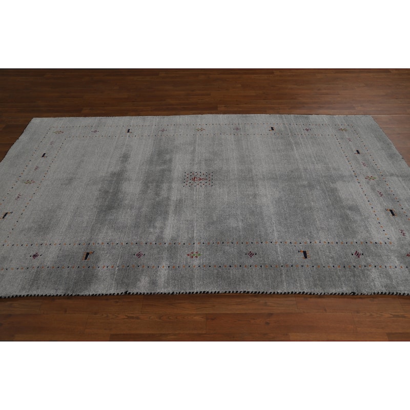 Hand Knotted Oriental 100% Wool Carpet Tribal Tribal Greys & Charcoal Gabbeh Area Rug - 7' 9'' X 4' 11''