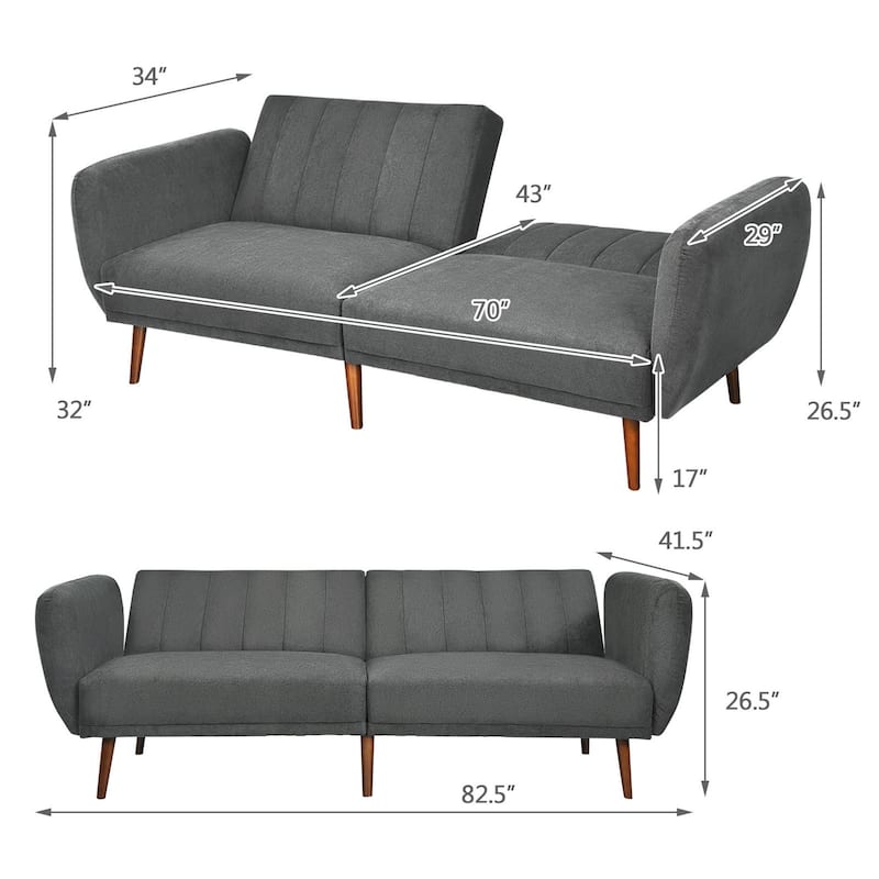 Gymax Modern Sofa Bed Convertible Futon Sofa w/ 3-Level Adjustable - 82.5'' x 34'' x 32''