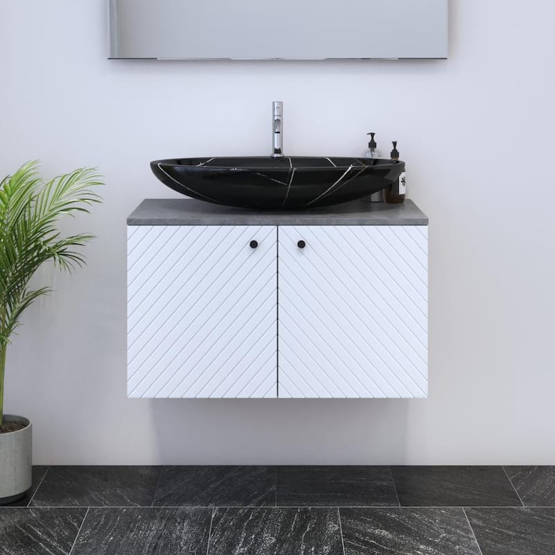 Avela 2D 80 Floating Bathroom Vanity (32" Width) - 29" Vessel Black - Concrete