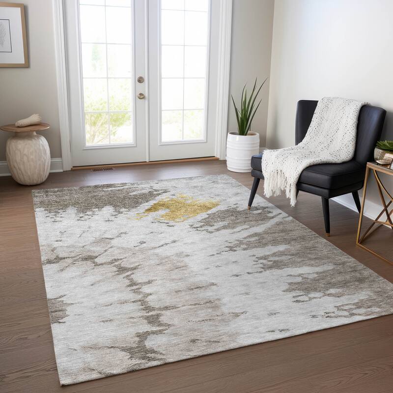 Machine Washable Indoor/ Outdoor Chantille Tie Dye Modern Rug - Taupe - 2'6" x 3'10"