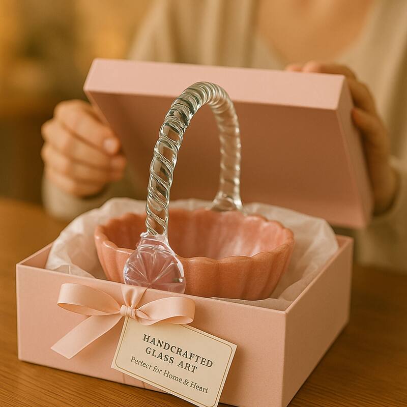 Pink Blossom Charm Glass Basket for Floral and Table Display Use