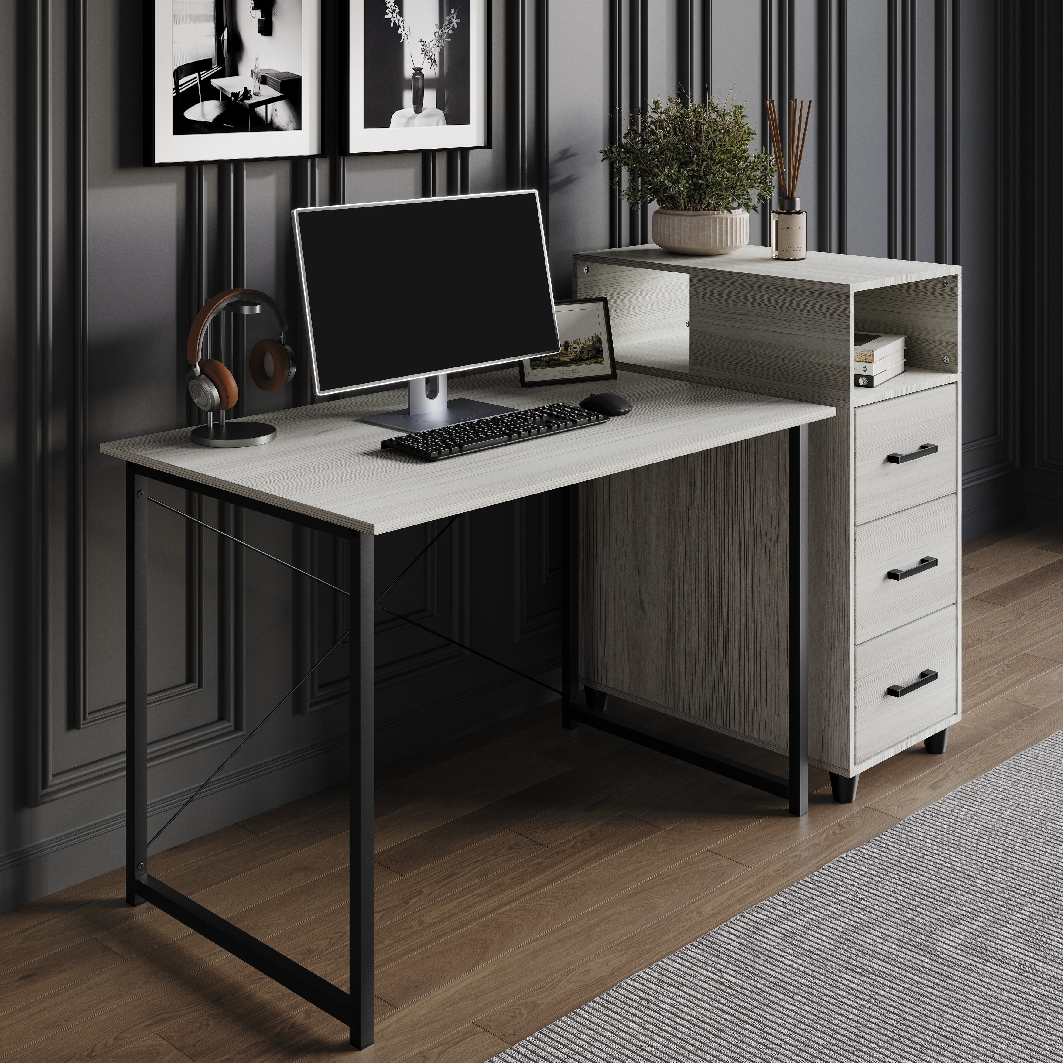 CraftPorch Shabby Chic Writing Desk with Side Cabinet - Overstock