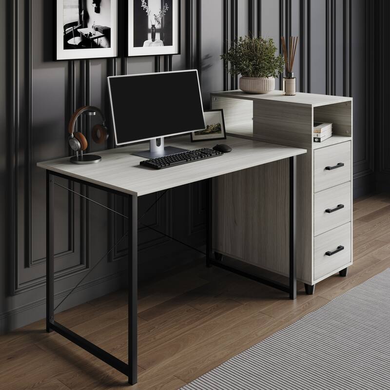 CraftPorch Shabby Chic Writing Desk with Side Cabinet