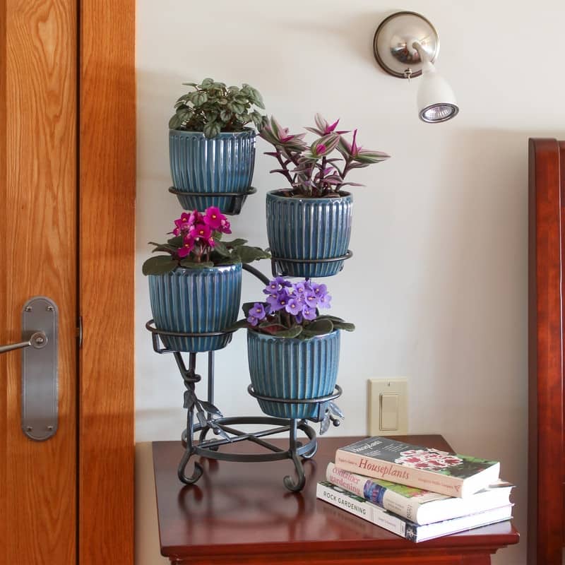 Achla Designs Indoor Outdoor Cascading Plant Stand for 4 Planters, 18 Inch Tall, Graphite Powder Coat Finish