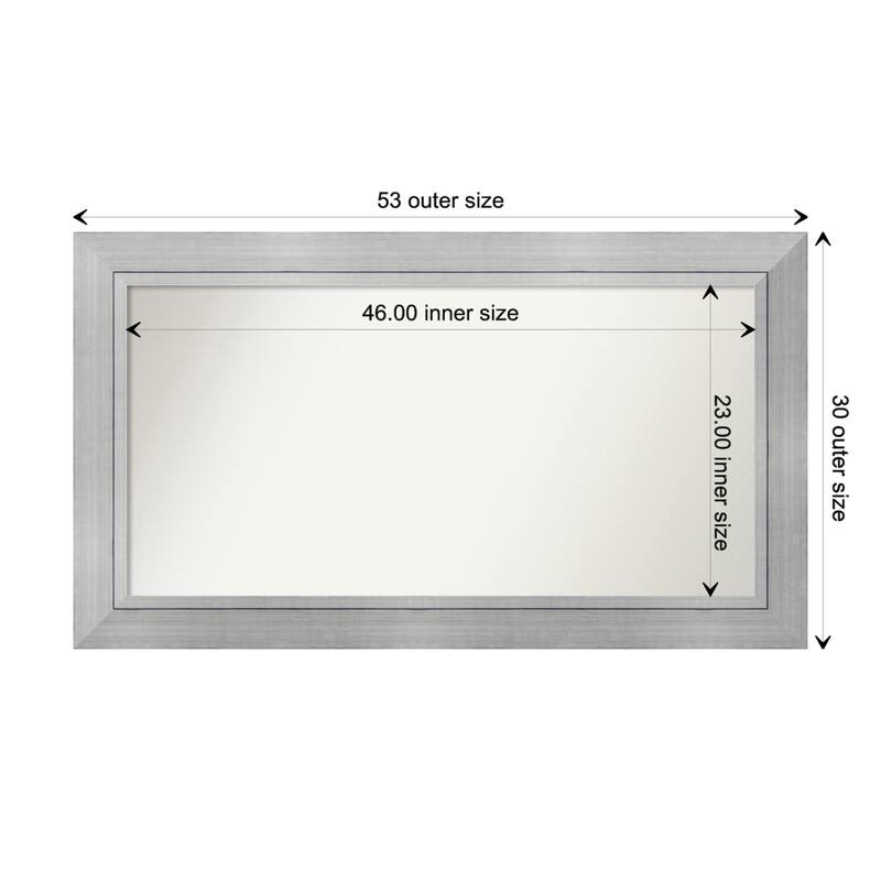 Romano Silver Framed Non-Beveled Custom Wall Mirror, Bathroom Vanity Mirror - Outer Size: 53.25 x 30.25