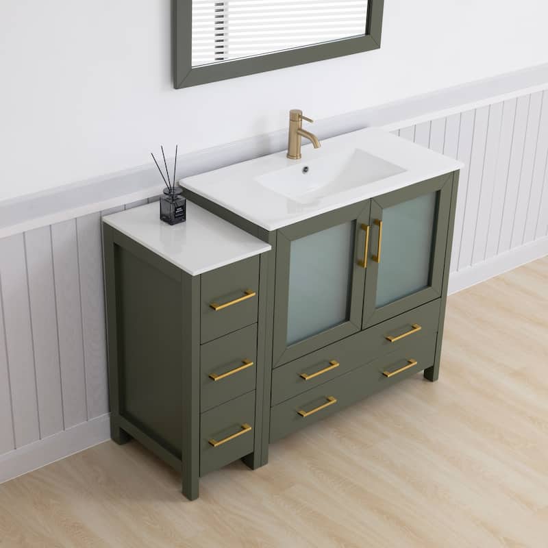 Vanity Art 48-Inch Single Sink Bathroom Vanity Set 5 Dove-Tailed Drawers 2 Cabinets 1 Shelf Soft-Closing Doors with Free Mirror