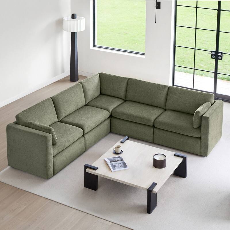 Spruce & Spring Mia Oversized Modular Sectional Fabric Sofa Set - Moss Green