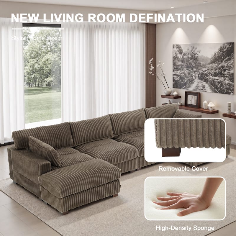 Oversized U-shaped Plush Modular Sectional Sofa Set