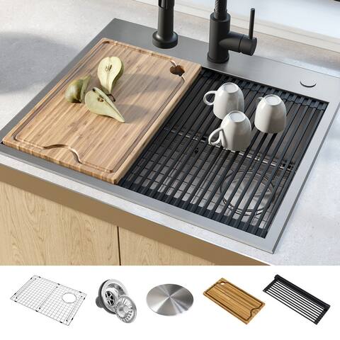 KRAUS Kore Workstation Drop-In Stainless Steel Kitchen Sink