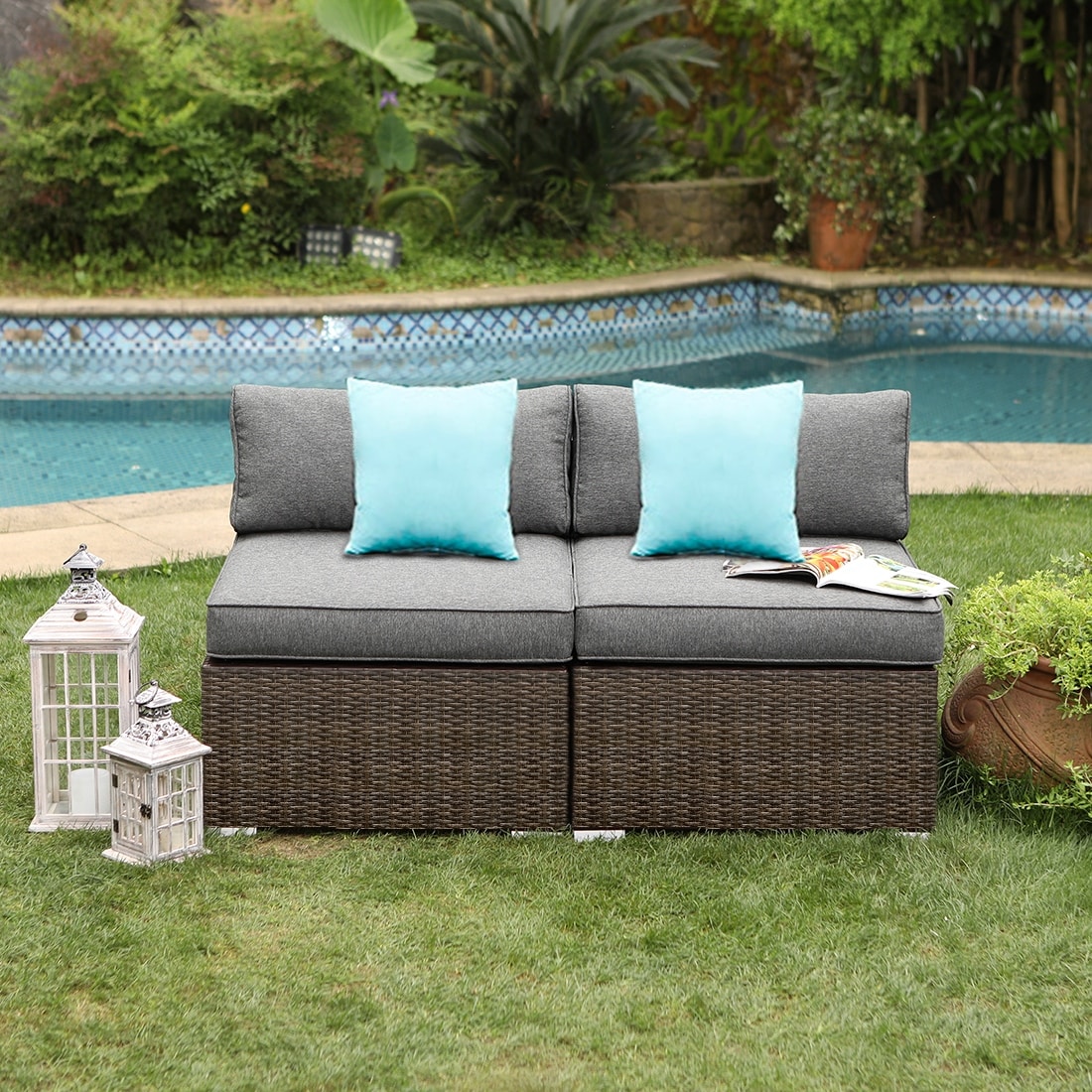 Cozy 2-Piece Outdoor Sectional Armless Chair Set for Patio-image