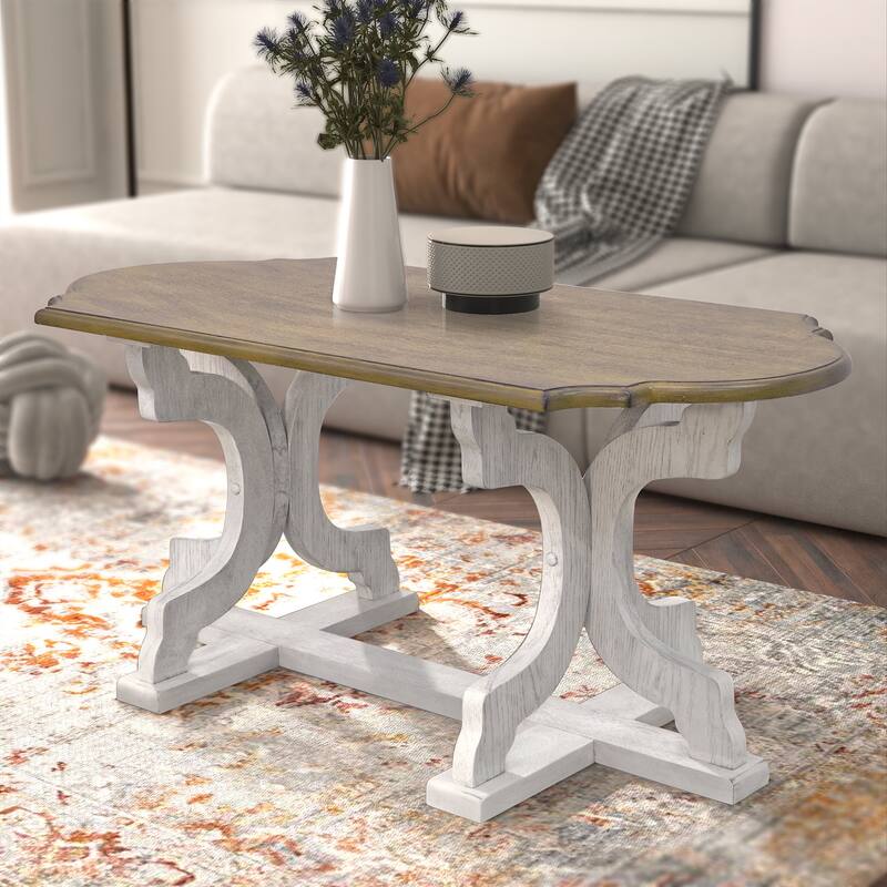 GALANO Doynton 39.4 in. Oval Solid Wood Top Coffee Table