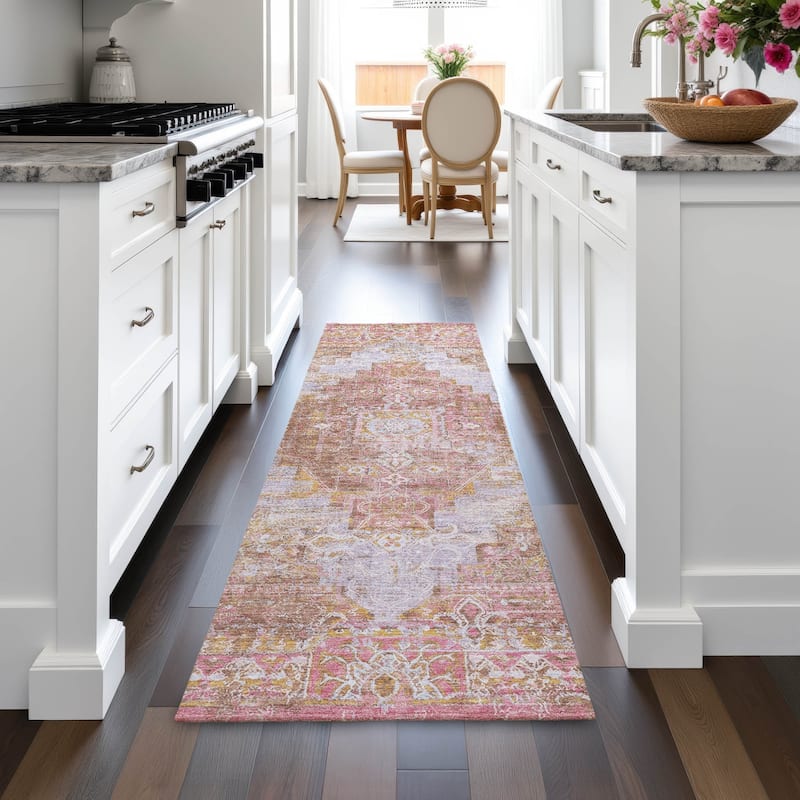 Machine Washable Indoor/Outdoor Traditional Global Chantille Rug