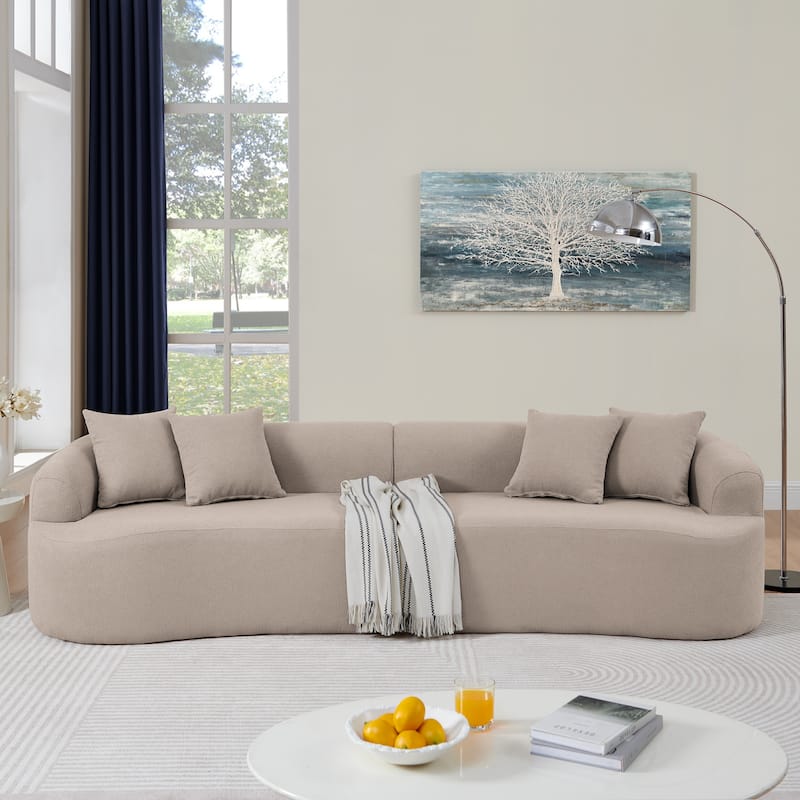 Lamb Wool Fabric Curved Sectional Sofa Modular Compressed Couch - Brown