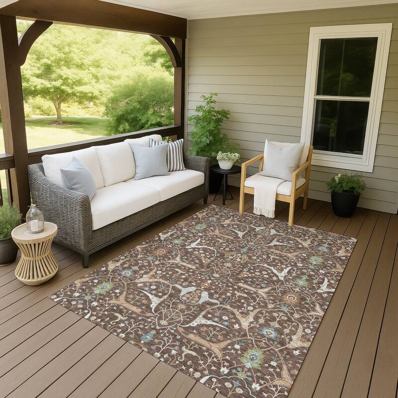 Machine Washable Indoor/ Outdoor Traditional Persian Chantille Rug - Brown - 3' x 5'