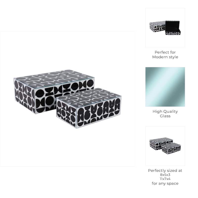 Decorative Abstract Storage Box with Lid - Set of 2, 11", Black - 11" x 7" x 3.75"