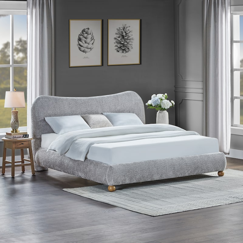 Roundhill Furniture Lunara Gray Upholstered Platform Bed with Bun Feet - Queen