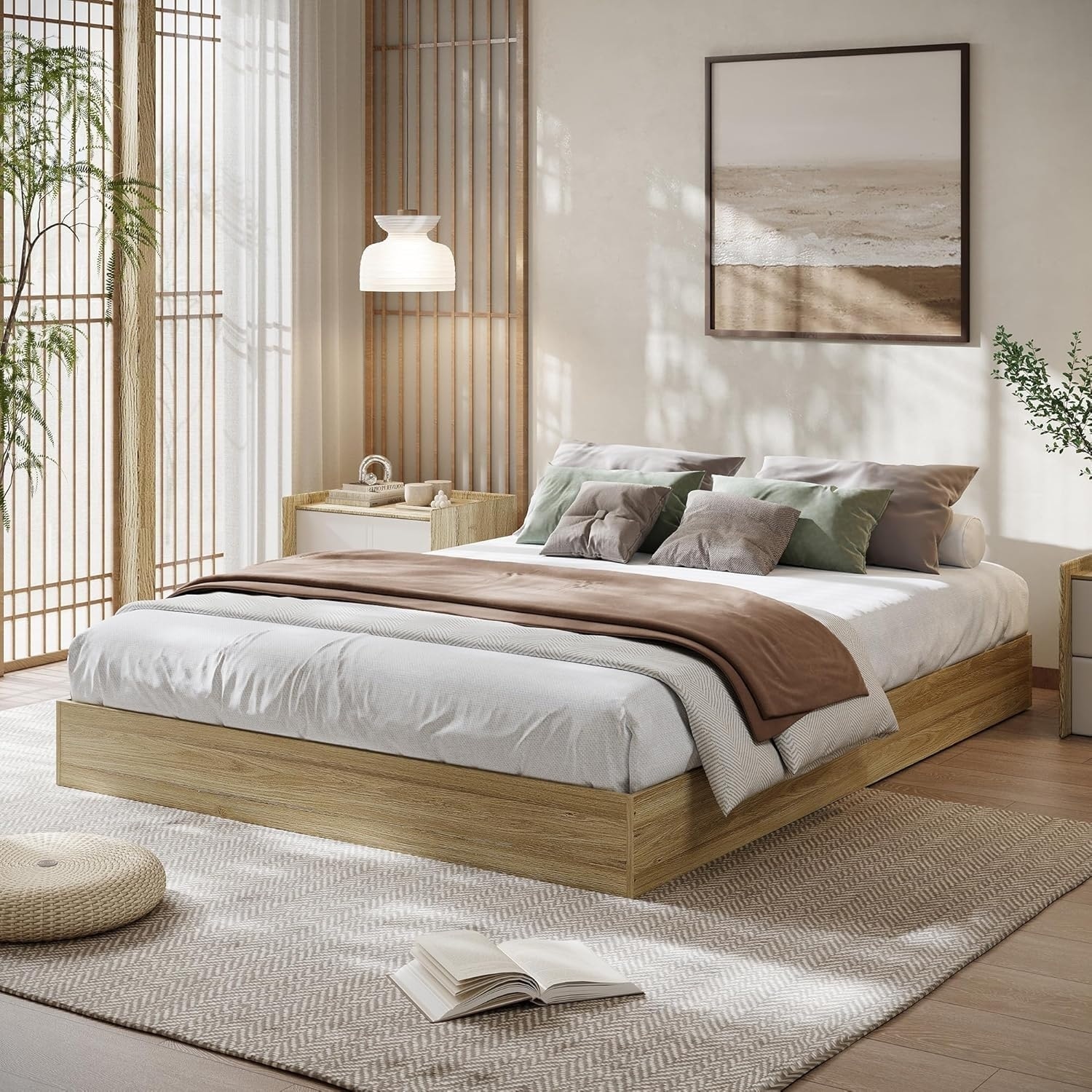 Wood Platform Bed, Floor-Standing Bed Frame, Modern Minimalist Design Bed Frame